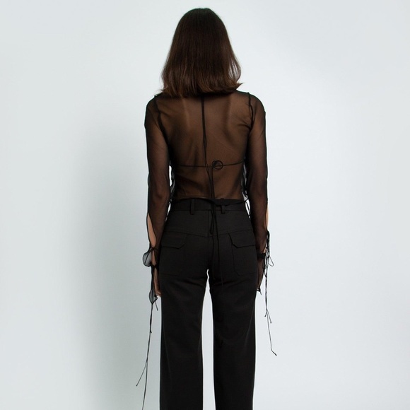 Christopher Esber Ruffled Tie Silk Shirt AU size 6 Black NWT - Picture 4 of 10